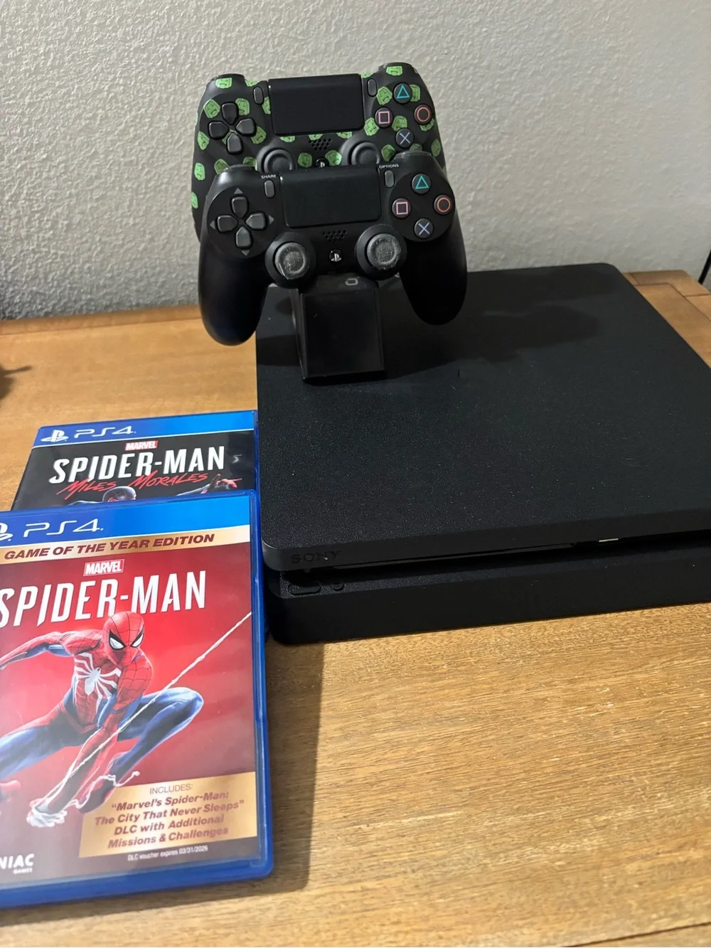 Sony PS4 Slim Console Bundle with 2 Controllers and 2 Spider-Man games
